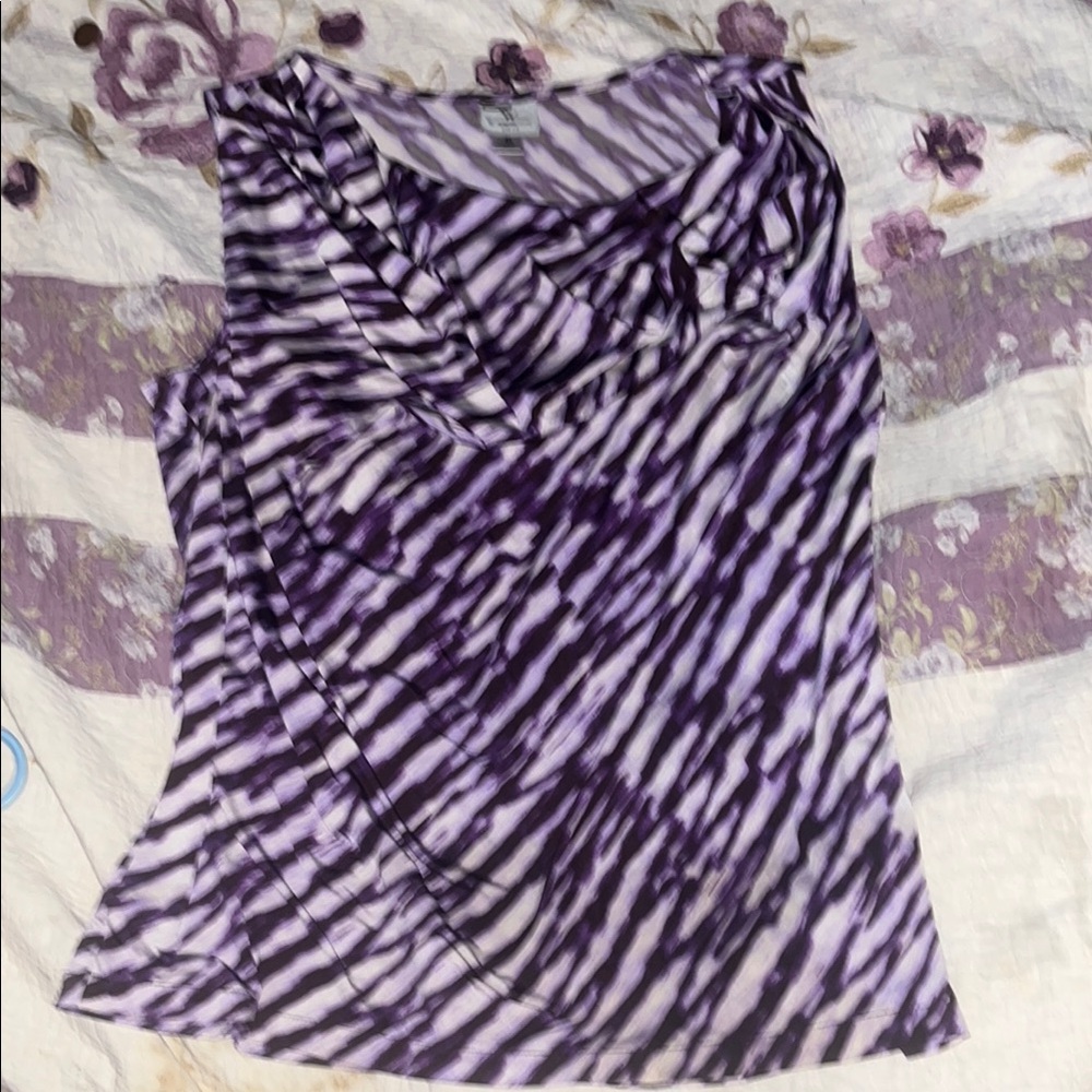 Purple Patterned Women's Toppretty Purple Tiger Striped Sleeveless Shirt